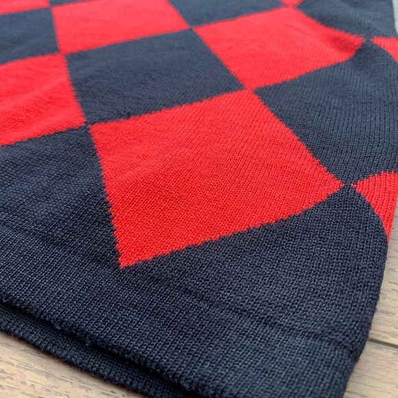 VTG 80's Evan Picone Medium Wool Blend Harlequin Black & Red Cowl Neck Sweater - Picture 2 of 12